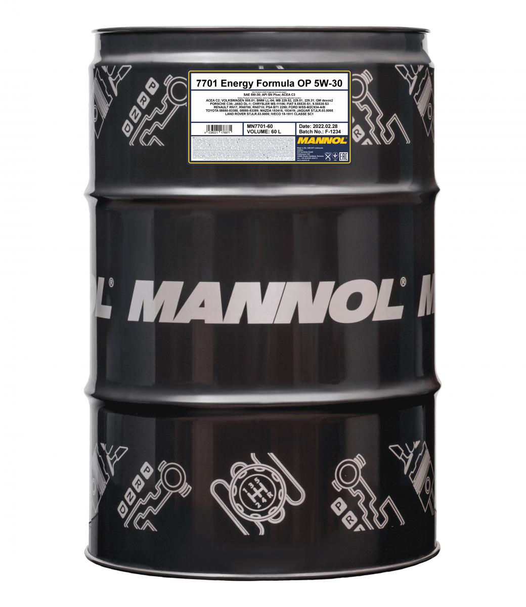 60 Liter MANNOL Energy Formula OP 7701 5W-30 API SN Plus Chevrolet Opel Motoröl