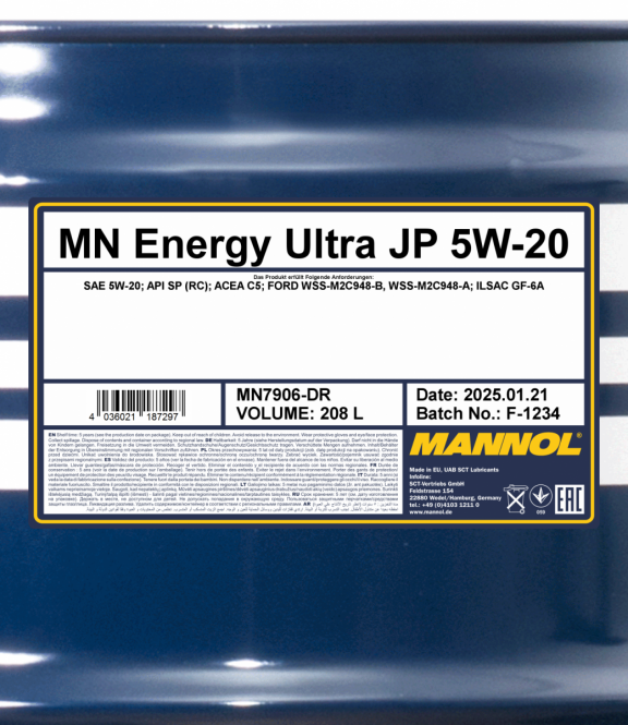 208 Liter MANNOL Energy Ultra JP 5W-20 API SP (RC) 7906 Motoröl 208 Liter MANNOL Energy Ultra JP 5W-20 API SP (RC) 7906 Motoröl