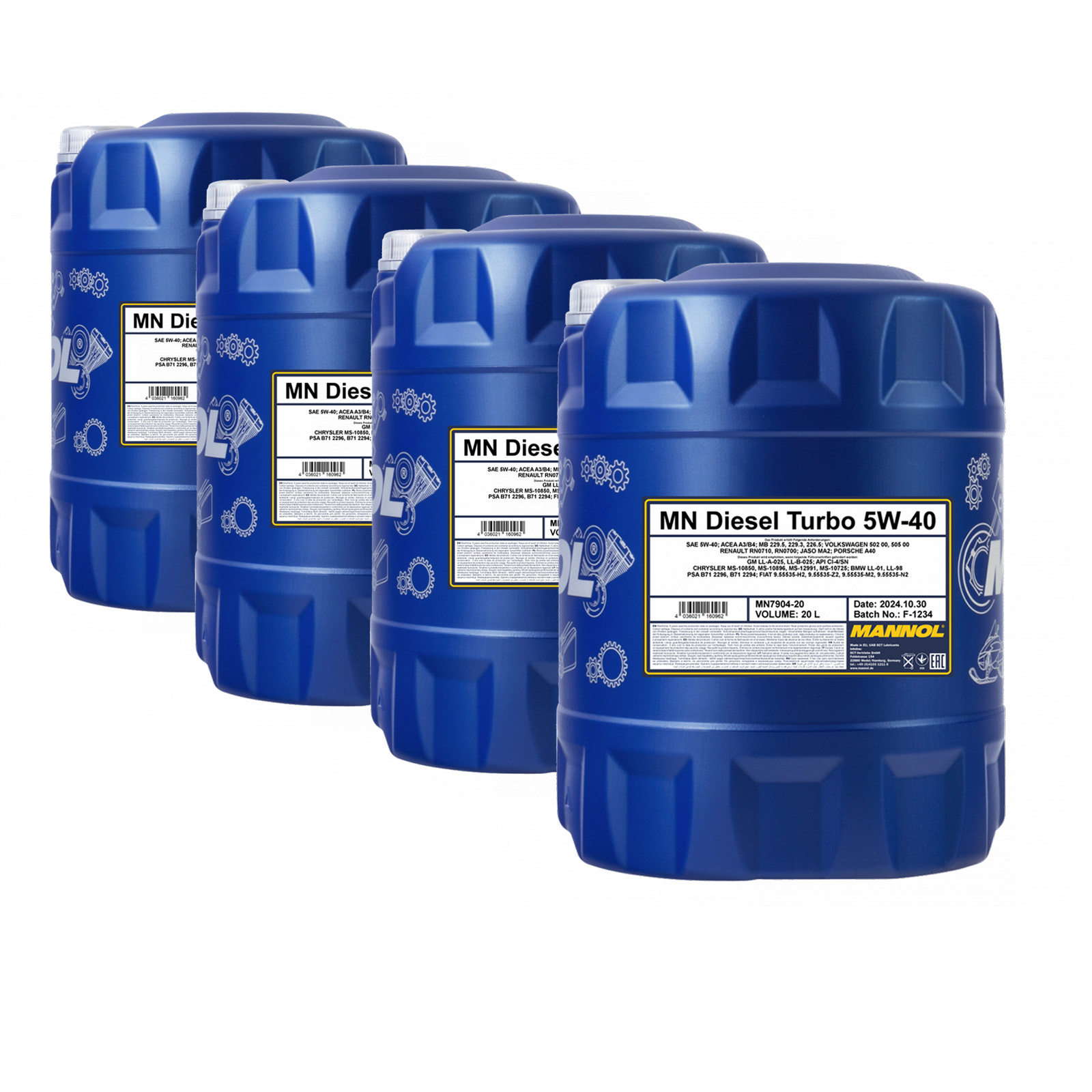80 Liter (4x20) MANNOL Diesel Turbo 5W-40 5W40 API CI-4/SN Motoröl ÖL 4036021160962