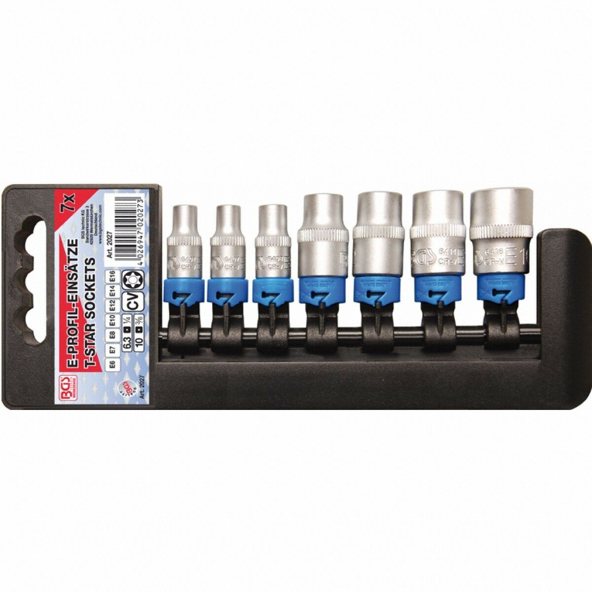 Steckschlüsseleinsätze für E-Profil, 6,3 (1/4) + 10 (3/8), 7 tlg. BGS Germany
