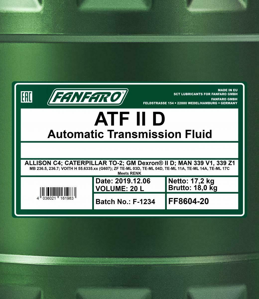 40 L (2x20) FANFARO ATF Dexron IID Getriebeöl MB 236.7 ZF TE-ML 09 11A 14A 17C