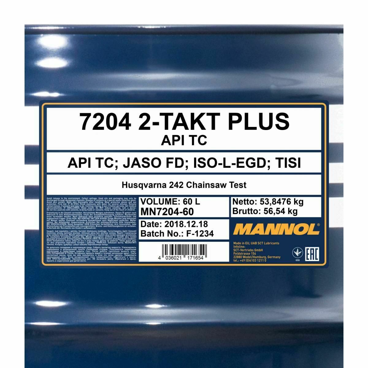60 Liter MANNOL 2-Takt Plus 7204 API TC JASO FD ISO L-EGD TISI Motoröl 