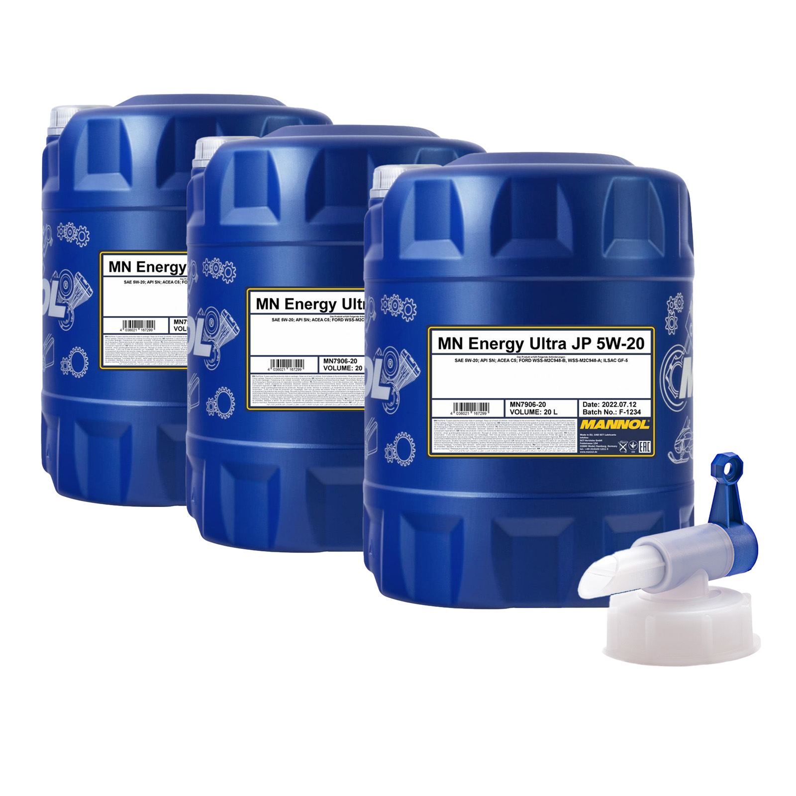 60 Liter (3x20) MANNOL Energy Ultra JP 5W-20 API SP (RC) Motoröl + Ablasshahn 60 Liter (3x20) MANNOL Energy Ultra JP 5W-20 API SP (RC) Motoröl + Ablasshahn