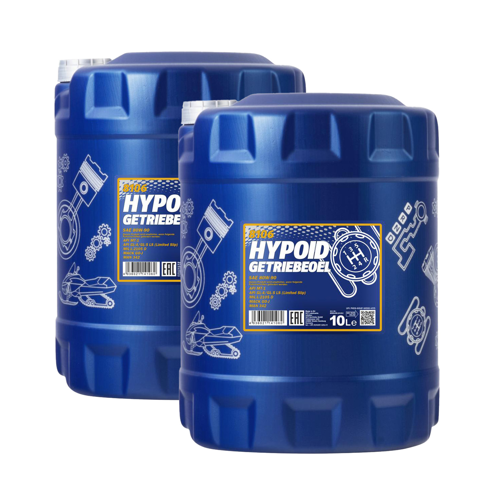 20 Liter (2x10) MANNOL Hypoid Getriebeöl 80W-90 API GL4/GL5 LS Getriebe Öl 80W90