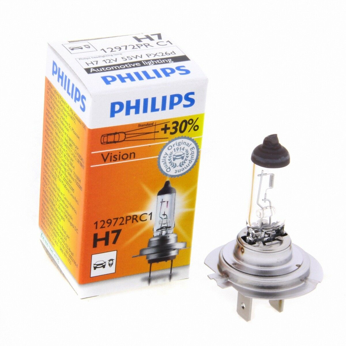 H7 Philips Vision Halogenlampe bis zu 30% mehr Licht 12972PR single 1 Stück