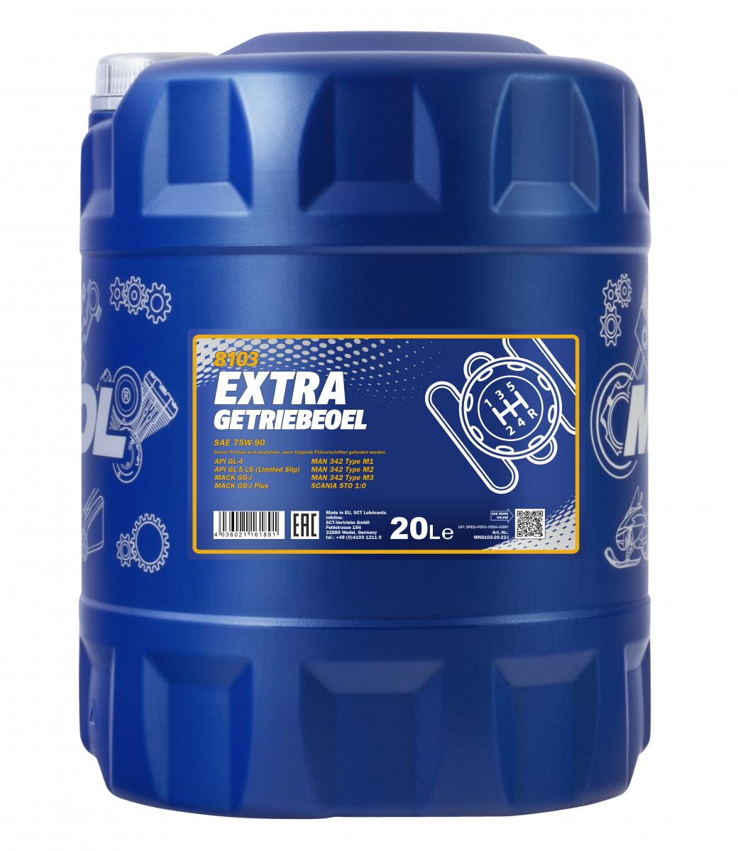 60 Liter (3x20) MANNOL 8103 Extra Getriebeöl 75W-90 GL-4/GL-5 LS + 1x Ablasshahn