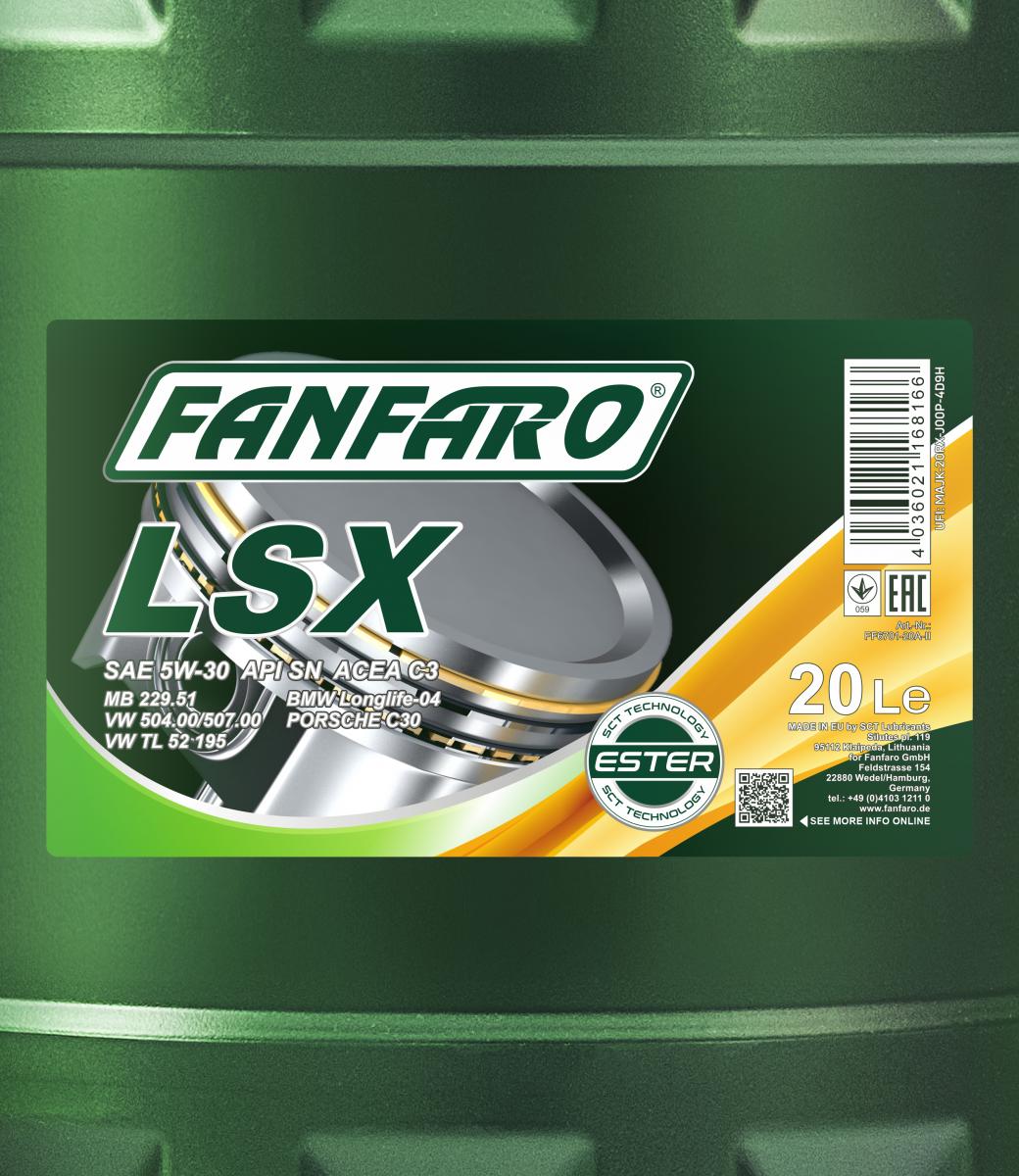 20 Liter FANFARO LSX 5W-30 SN Motoröl C3 A3 B4 VW 507.00 BMW LL-04 MB 229.51