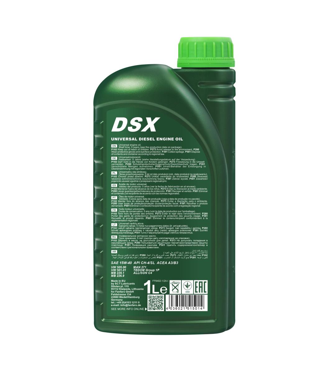 1 Liter FANFARO DSX 15W-40 CH-4/SL Motoröl E3 B3 A3 VW 505.00 501.00 MB 229.1