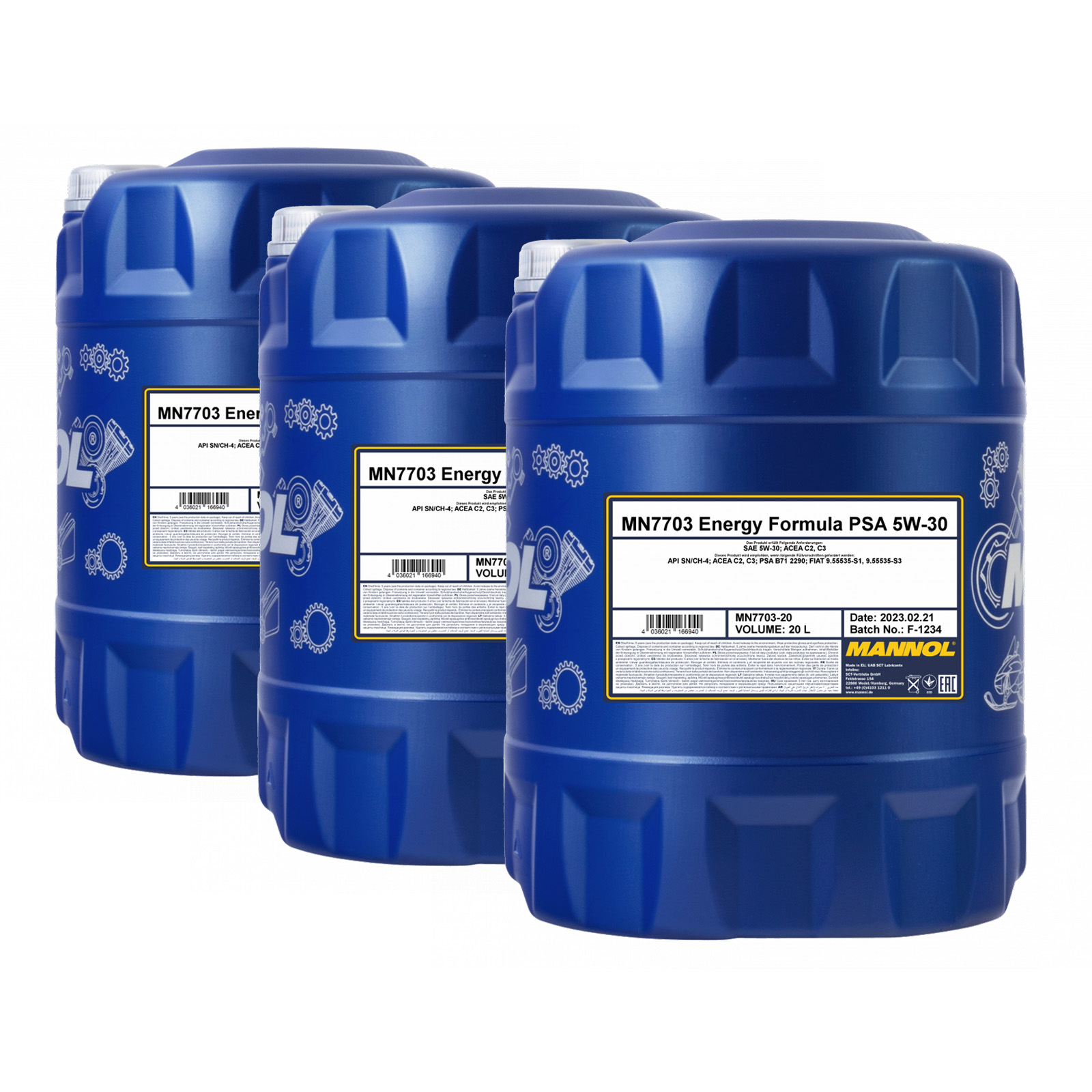 60 Liter (3x20) MANNOL Energy Formula PSA MN7703 Motoröl 5W-30 API SN/CH-4