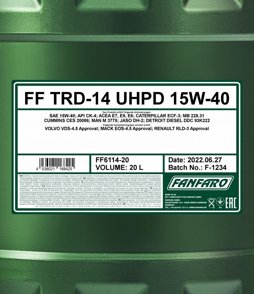 40 Liter (2x20) FANFARO TRD-14 UHPD 15W-40 API CK-4 Motoröl Schmierung