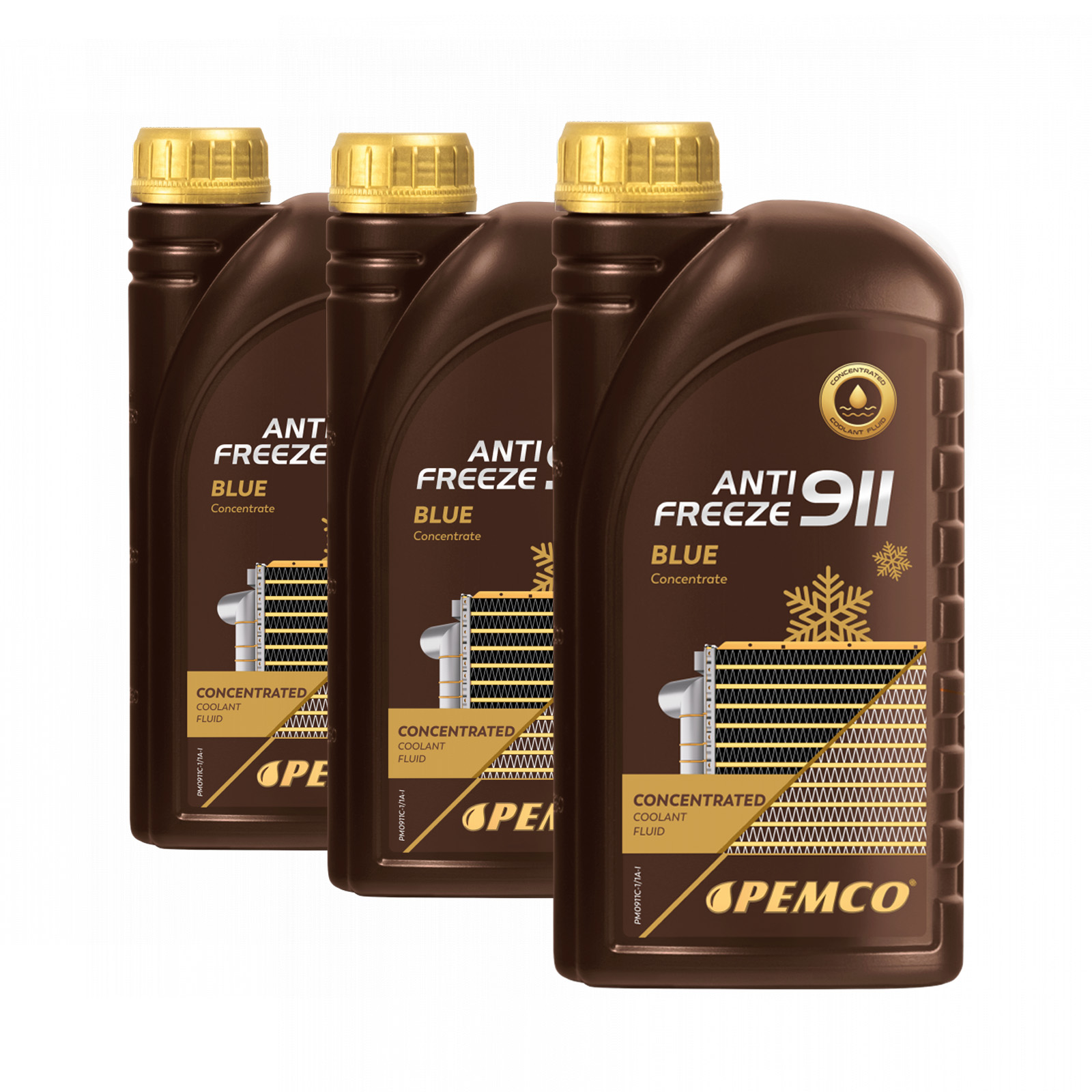 3x 1 Liter PEMCO ANTIFREEZE 911 -40C Kühlerfrostschutz für G11, VW, Audi, Skod