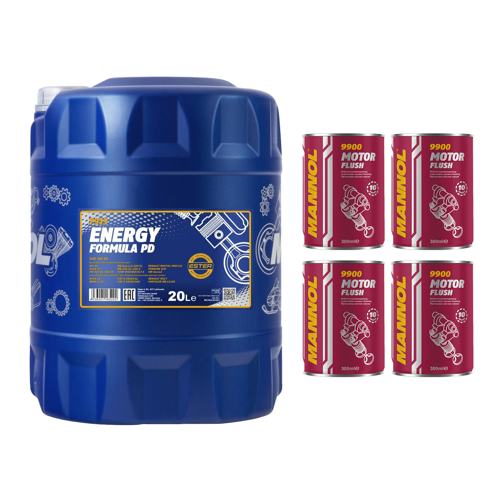 1x20 Liter MANNOL Energy Formula PD 5W-40 5W40 Motoröl ÖL 4x Motor Flush