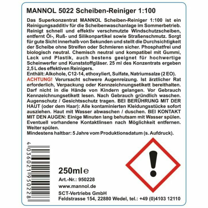 3x 250ml MANNOL 5022 Scheiben Reiniger 1:100 Konzentrat Scheiben - Waschanlage