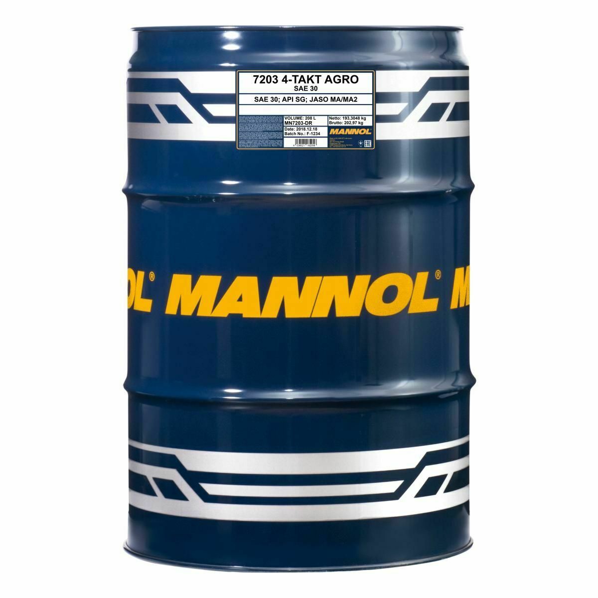 208 Liter MANNOL 4-Takt Agro 7203 SAE 30 API SL Motoröl für Gartengeräte 