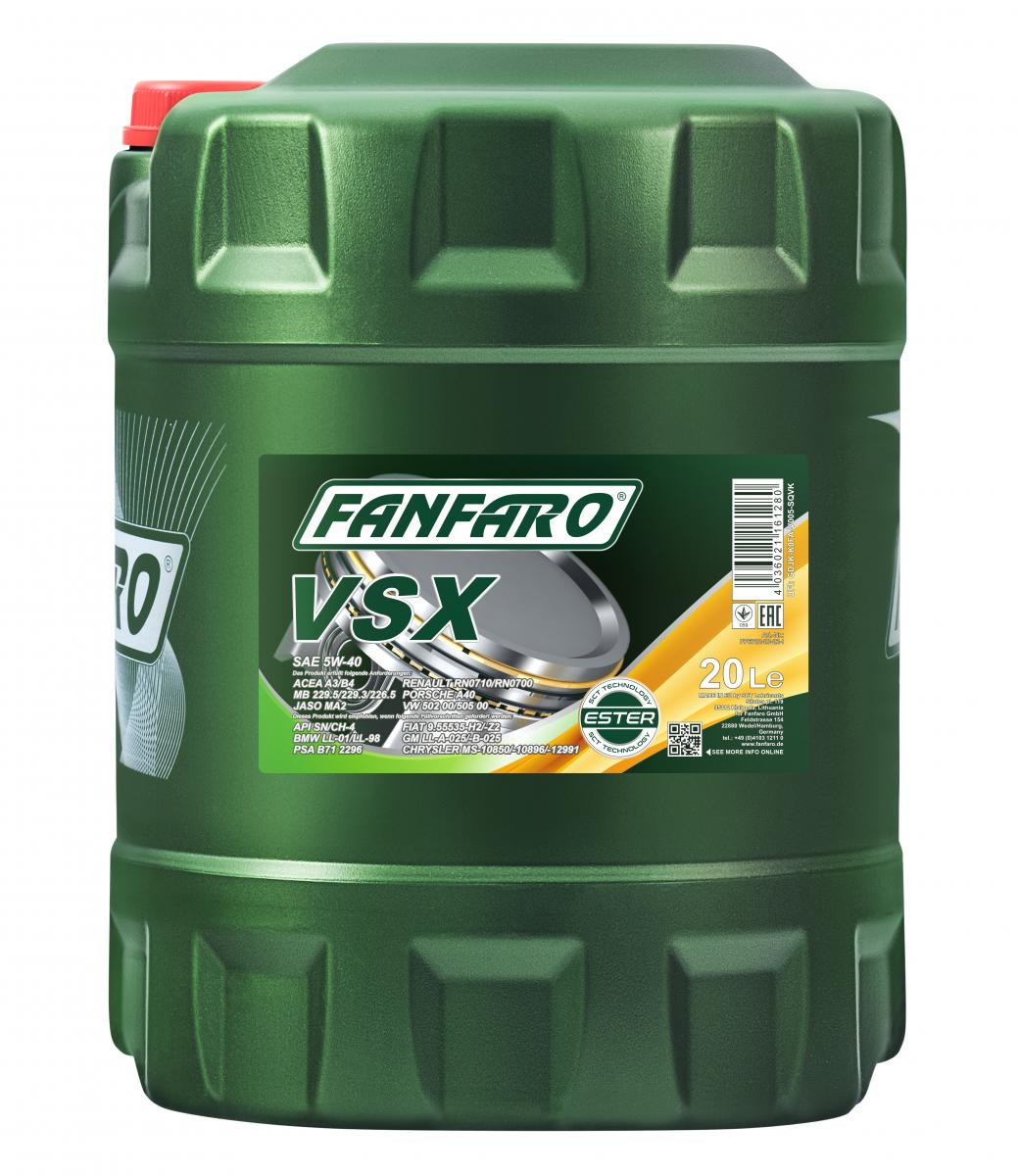 20 Liter FANFARO VSX 5W-40 Motoröl A3 B4 MB passend für VW 505.00 BMW LL-01 Opel LL-A
