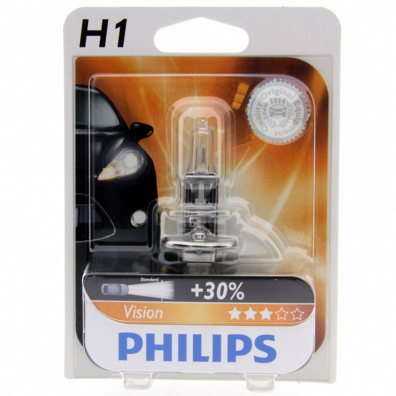 H1 Philips Vision Halogenlampe bis zu 30% mehr Licht 12258PR Blister 1 Stück