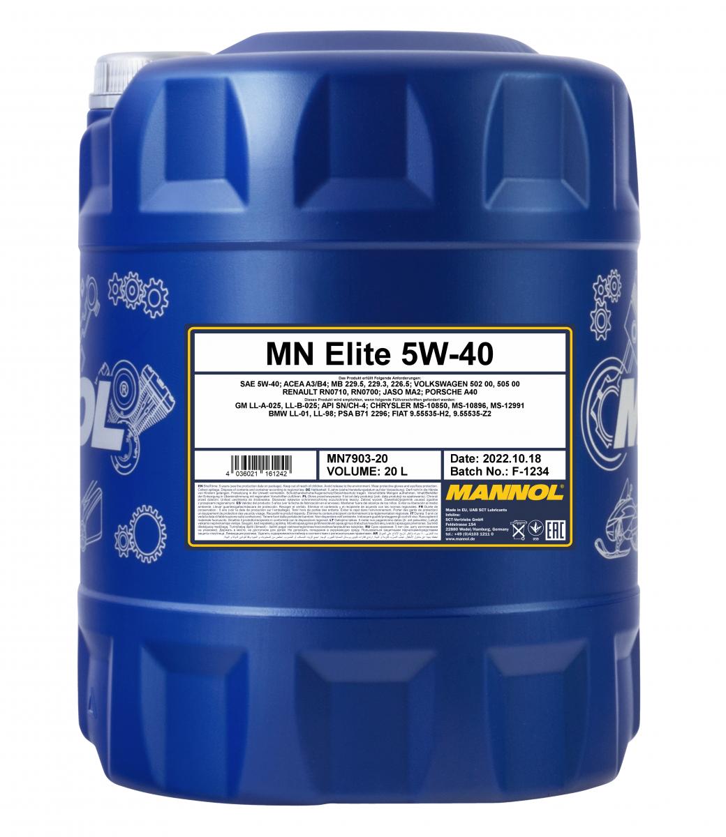 20 Liter MANNOL Schmierstoff Elite 5W-40 5W40 Motoröl ÖL 4036021161242