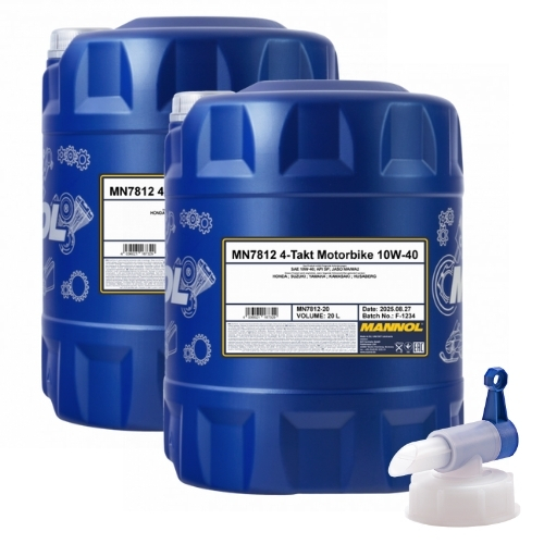 40 Liter (2x20) MANNOL 4-Takt Motorbike 10W-40 7812 Motorradöl + 1x Ablasshahn
