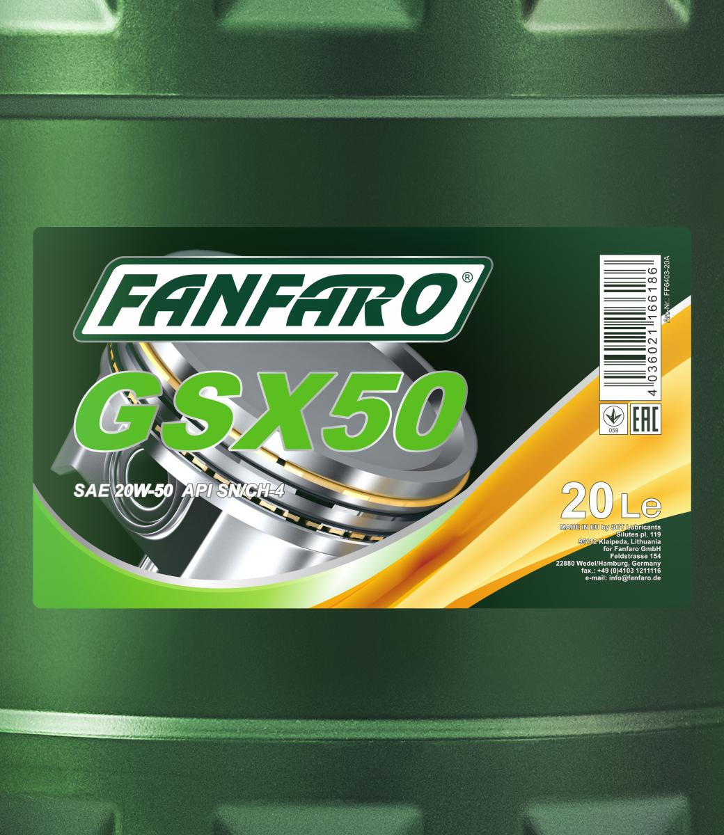 20 Liter FANFARO GSX 50 20W-50 API SN CH-4 Motoröl Universal Motor Öl