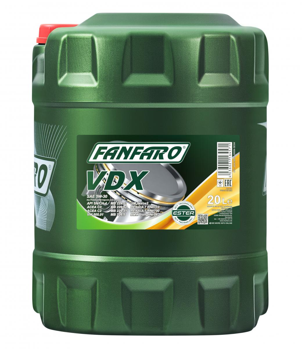 20 Liter FANFARO VDX 5W-30 Motoröl C3 passend für VW 502.00 BMW LL-04 MB 229.51 GM Dexos2
