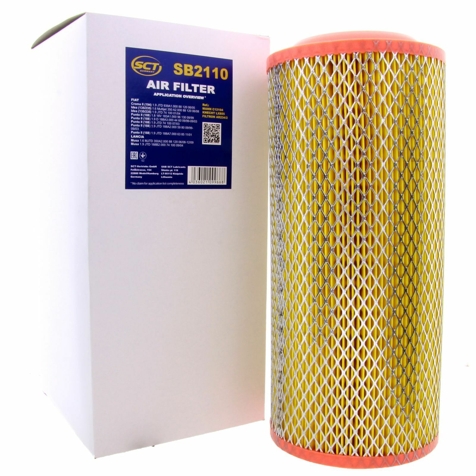 SCT Luftfilter Fahrzeugfilter SB2110 Motorfilter Servicefilter passend für Fiat Punto Musa