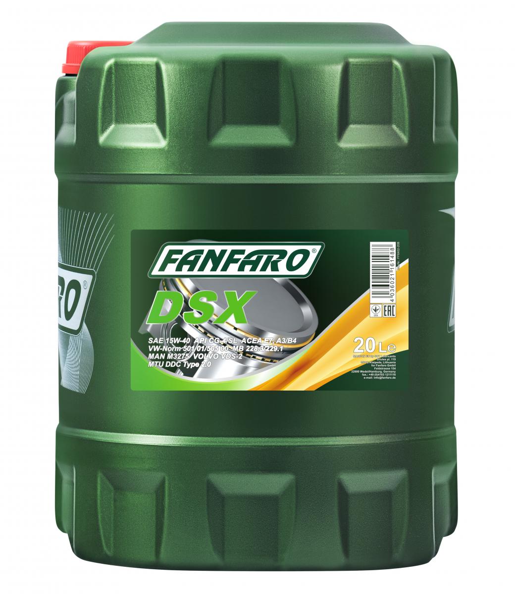 20 Liter FANFARO DSX 15W-40 CH-4/SL Motoröl E3 B3 A3 VW 505.00 501.00 MB 229.1