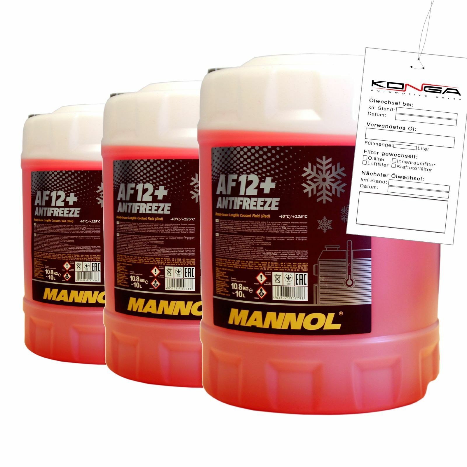 30 Liter (3x10) MANNOL Antifreeze AF12+ Frostschutz Fertiggemisch rot -40°C G12+