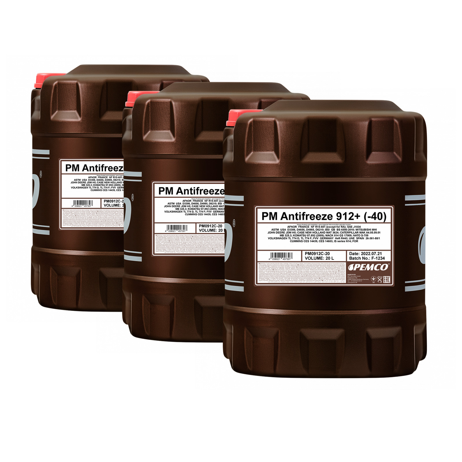 60 Liter (3x20) PEMCO ANTIFREEZE 912+ Kühlerfrostschutz Konzentrat rot PM0912C