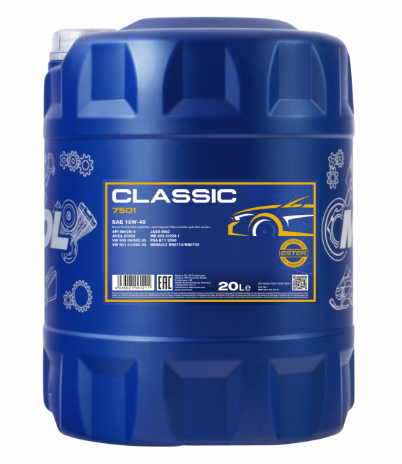 20 L MANNOL 7501 Classic 10W-40 Motoröl ACEA A3/B4 MB 229.1 + 4x Motorflush 9900
