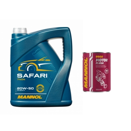 1x5 Liter MANNOL Safari 20W-50 API SL CF Motoröl 20W50 1x Motor Flush 9900 Set