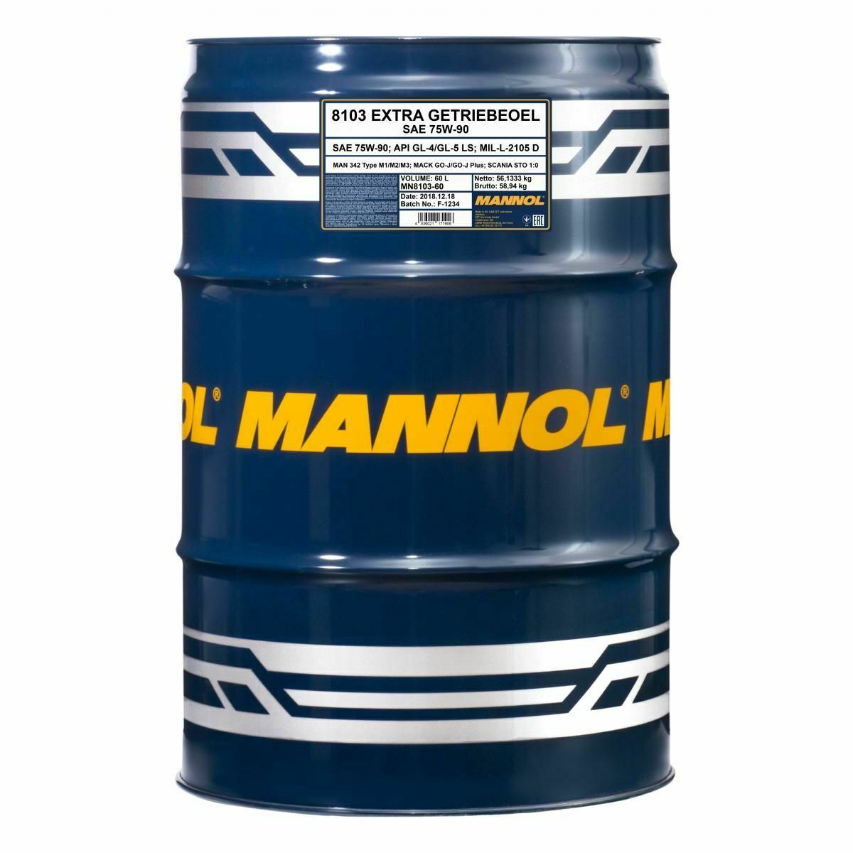 60 Liter MANNOL Extra Getriebeöl 75W-90 API GL-4/GL-5 LS MN8103 