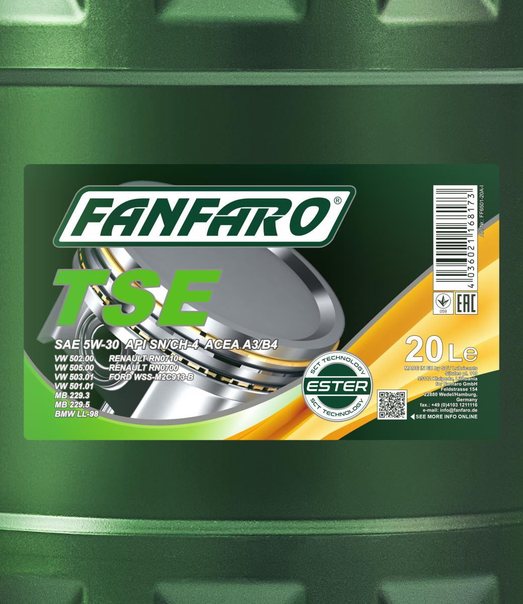 40 Liter FANFARO TSE 5W-30 SN CH-4 Motoröl A3 B3 MB 229.1 VW 505.00 + Ablasshahn