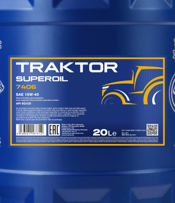 20 Liter MANNOL TRAKTOR SUPEROIL 15W-40 Motoröl Traktoröl API SG CD