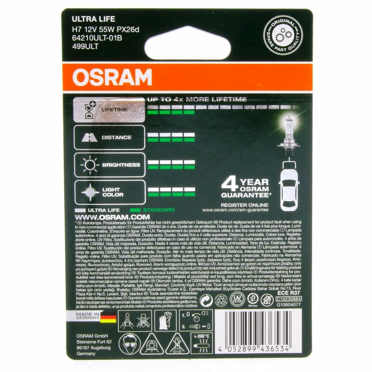 2x H7 OSRAM Ultra Life 64210ULT-01B 12V Extra Lifetime Lampe Set 2 Stück