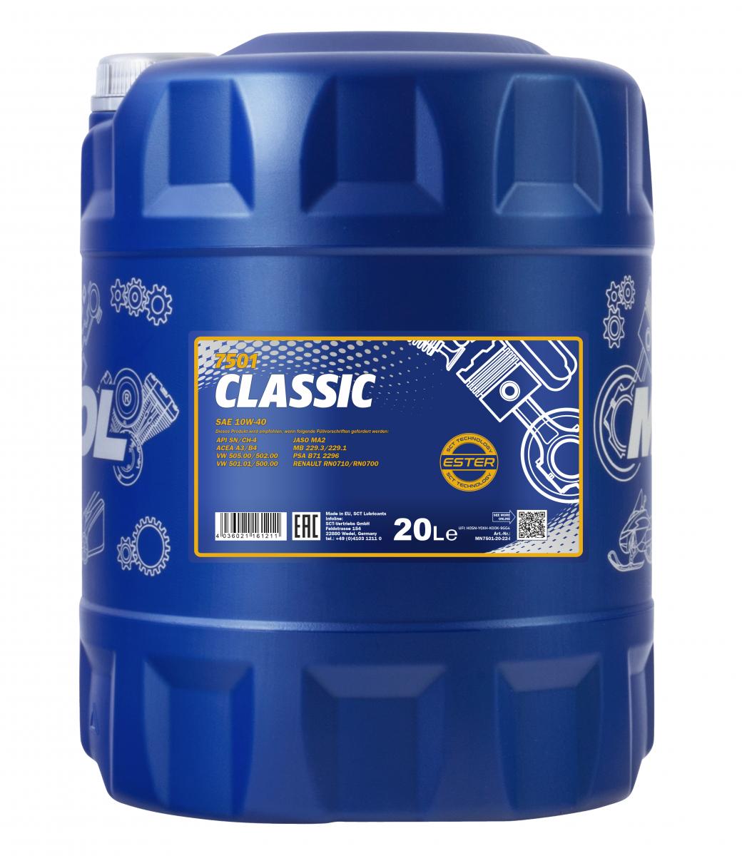 60 L MANNOL 7501 Classic 10W-40 SN/CH-4 Motoröl ACEA A3/B4 MB 229.1 + Ablasshahn