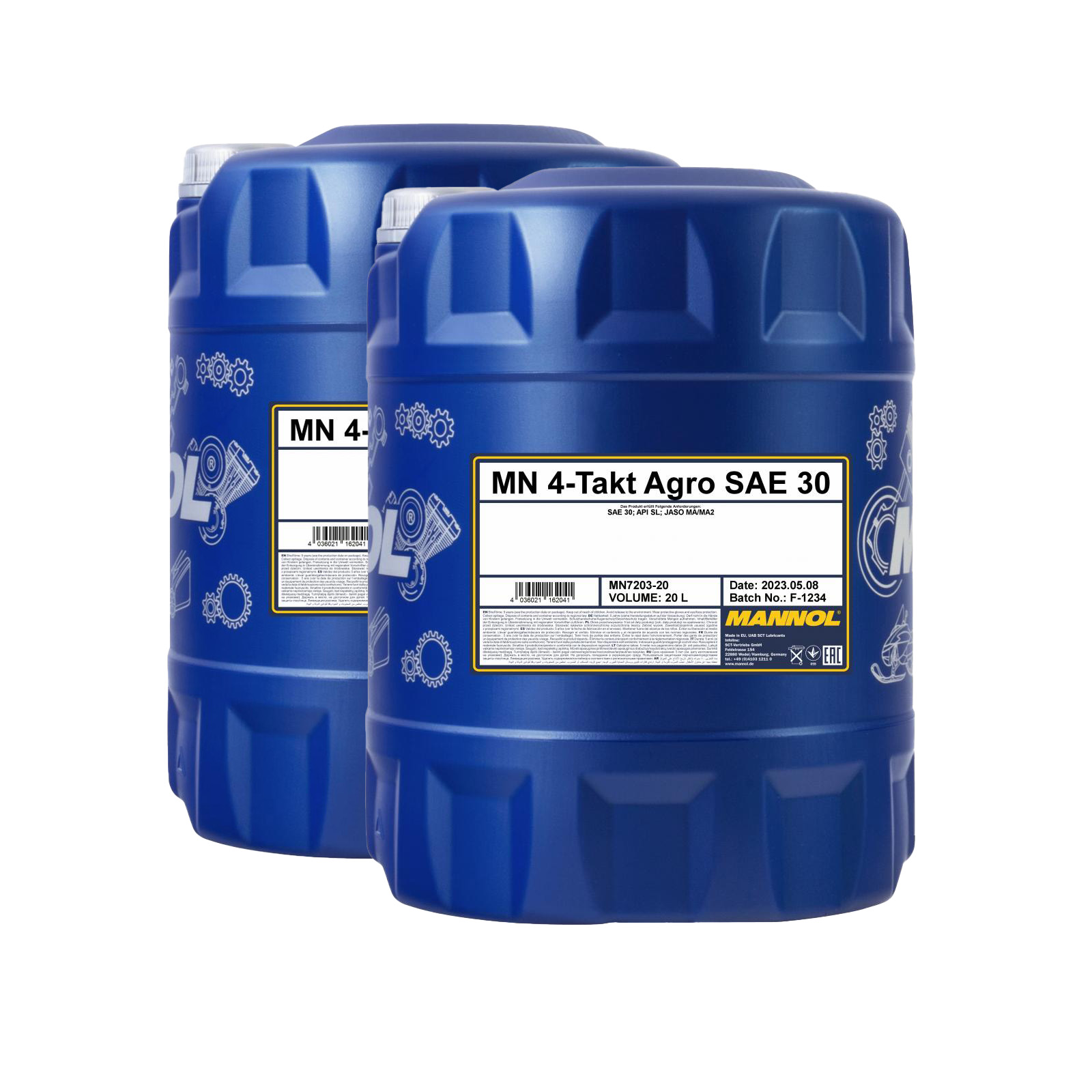 40 Liter (2x20) MANNOL 4-Takt Agro 7203 SAE 30 API SL Motoröl für Gartengeräte 