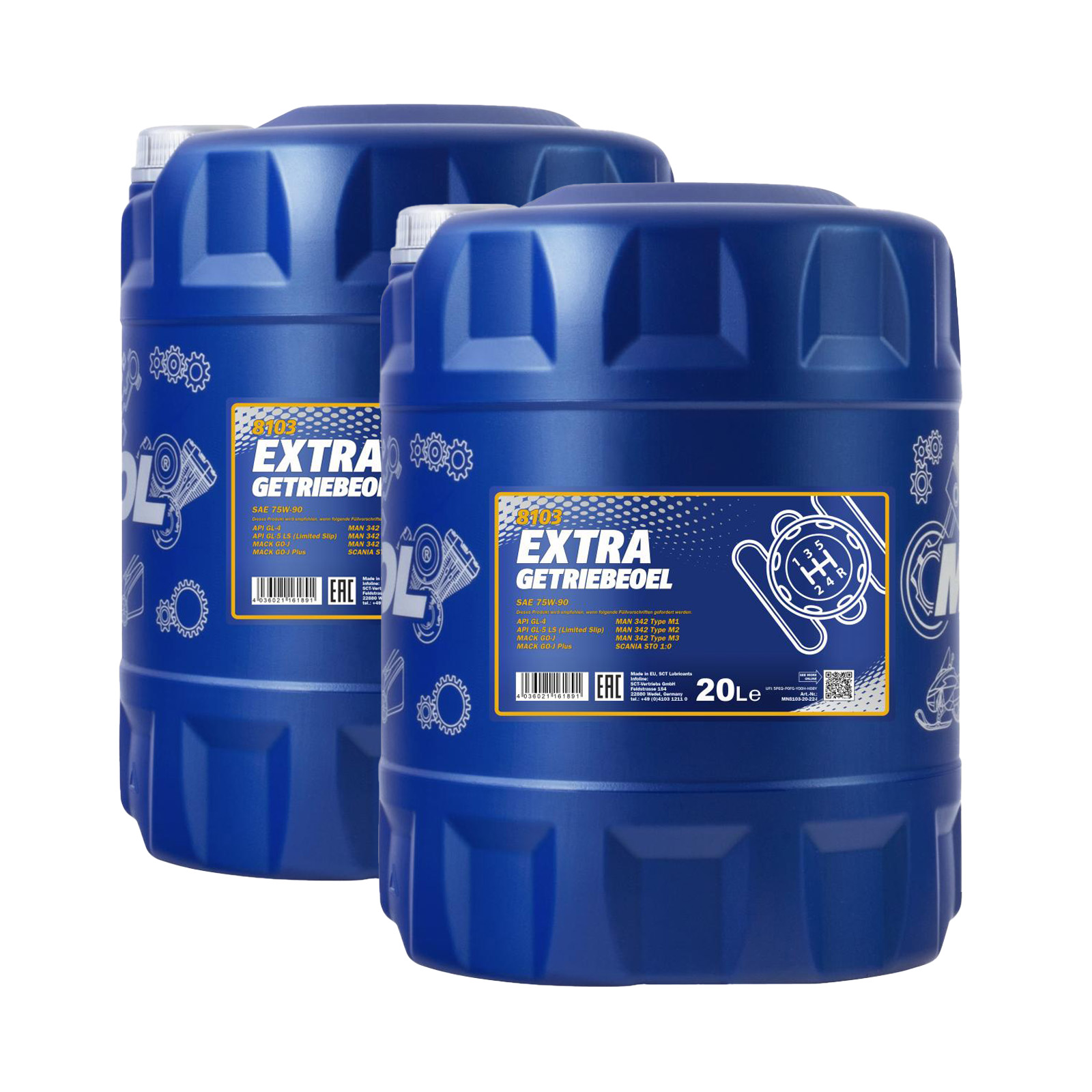 40 Liter (2x20) MANNOL Extra Getriebeöl 75W-90 API GL-4/GL-5 LS MN8103 