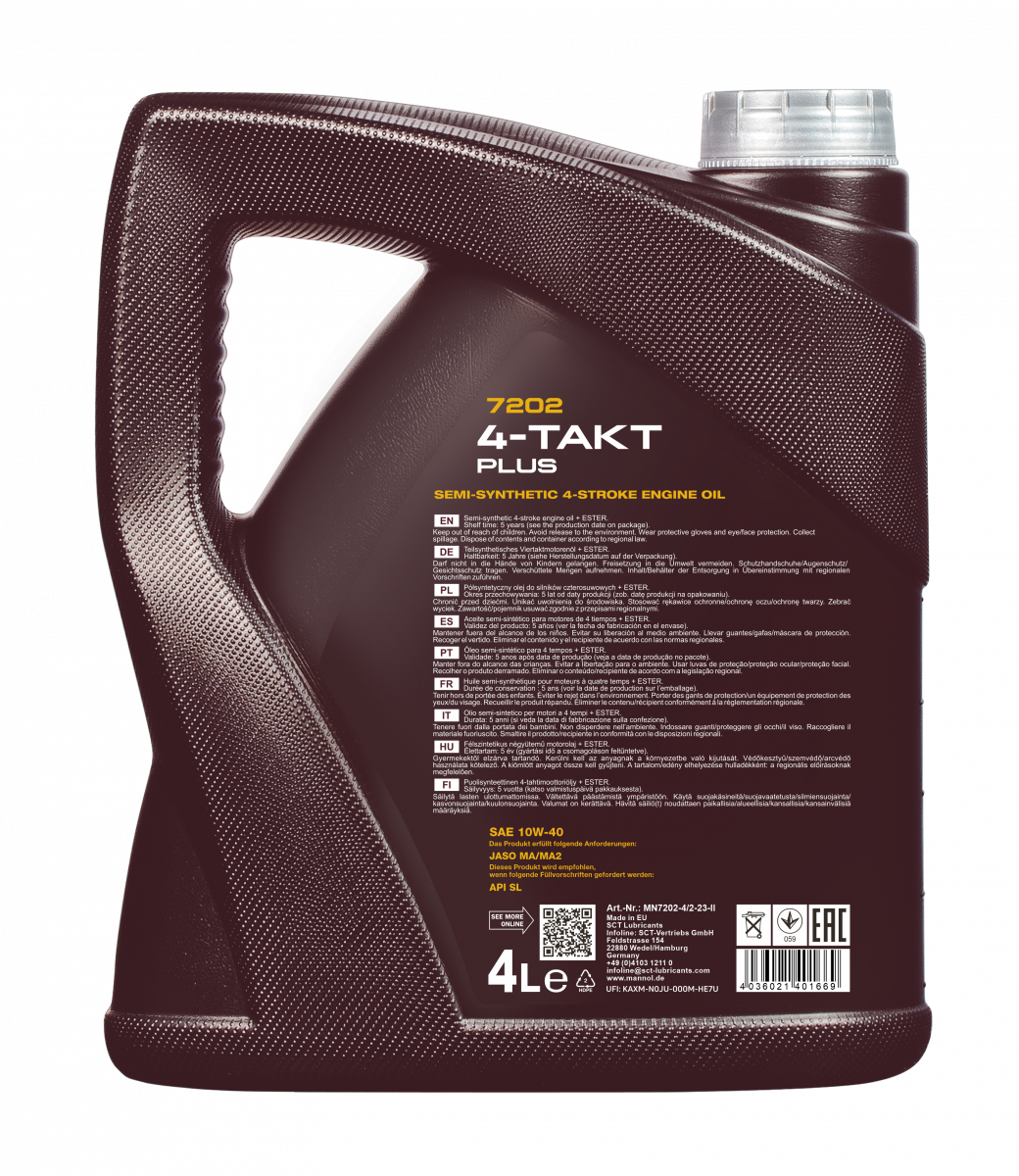 4 Liter MANNOL 4-Takt Plus 10W-40 7202 API SL Motorradöl