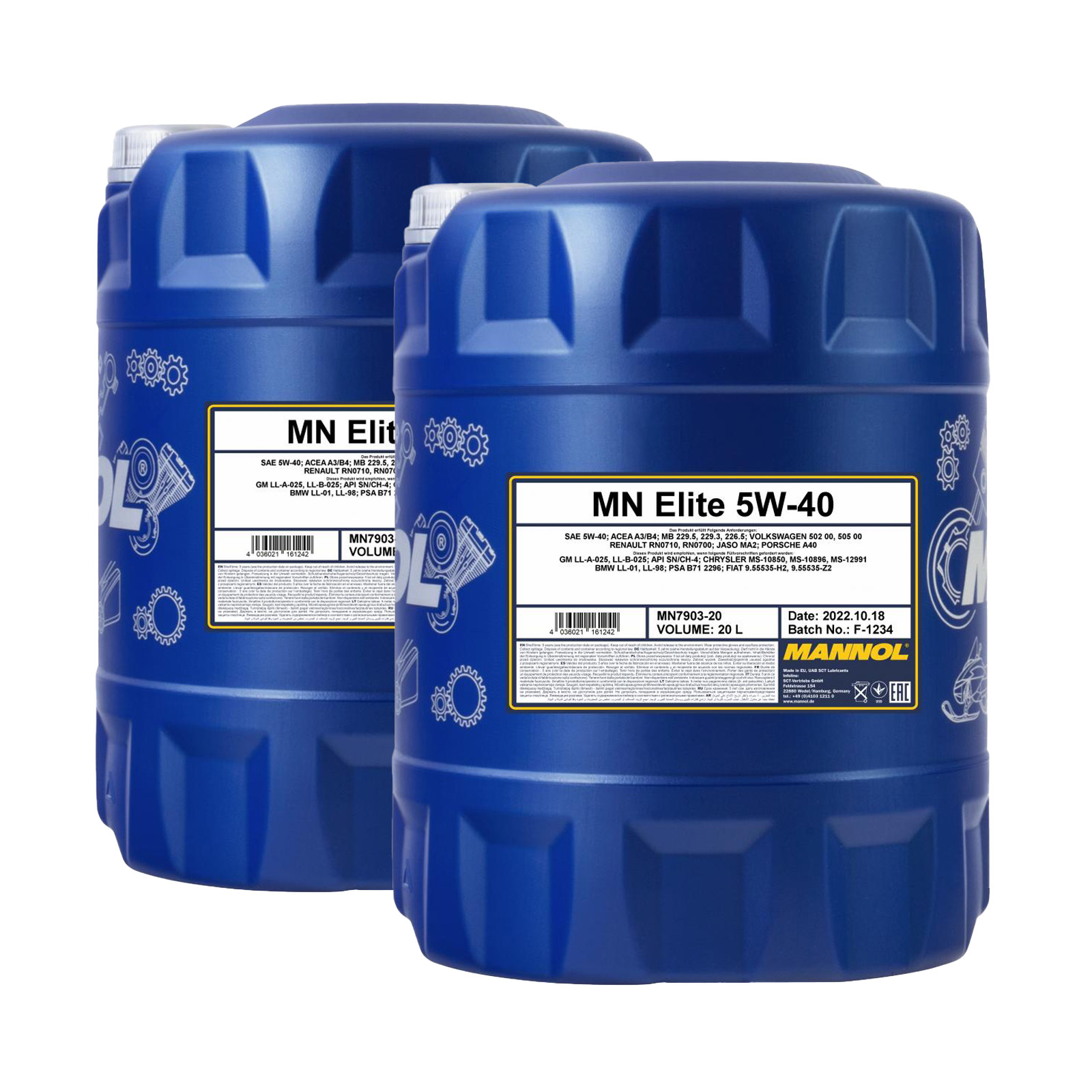 40 Liter MANNOL Schmierstoff Elite 5W-40 5W40 SN/CH-4 Motoröl ÖL 4036021161242