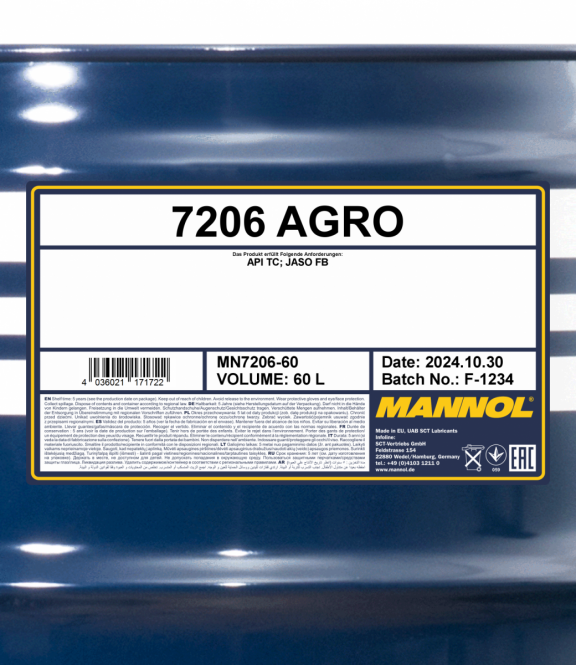 60 Liter MANNOL Agro 7206 2-Takt API TC JASO FB Öl für Gartengeräte 60 Liter MANNOL Agro 7206 2-Takt API TC JASO FB Öl für Gartengeräte