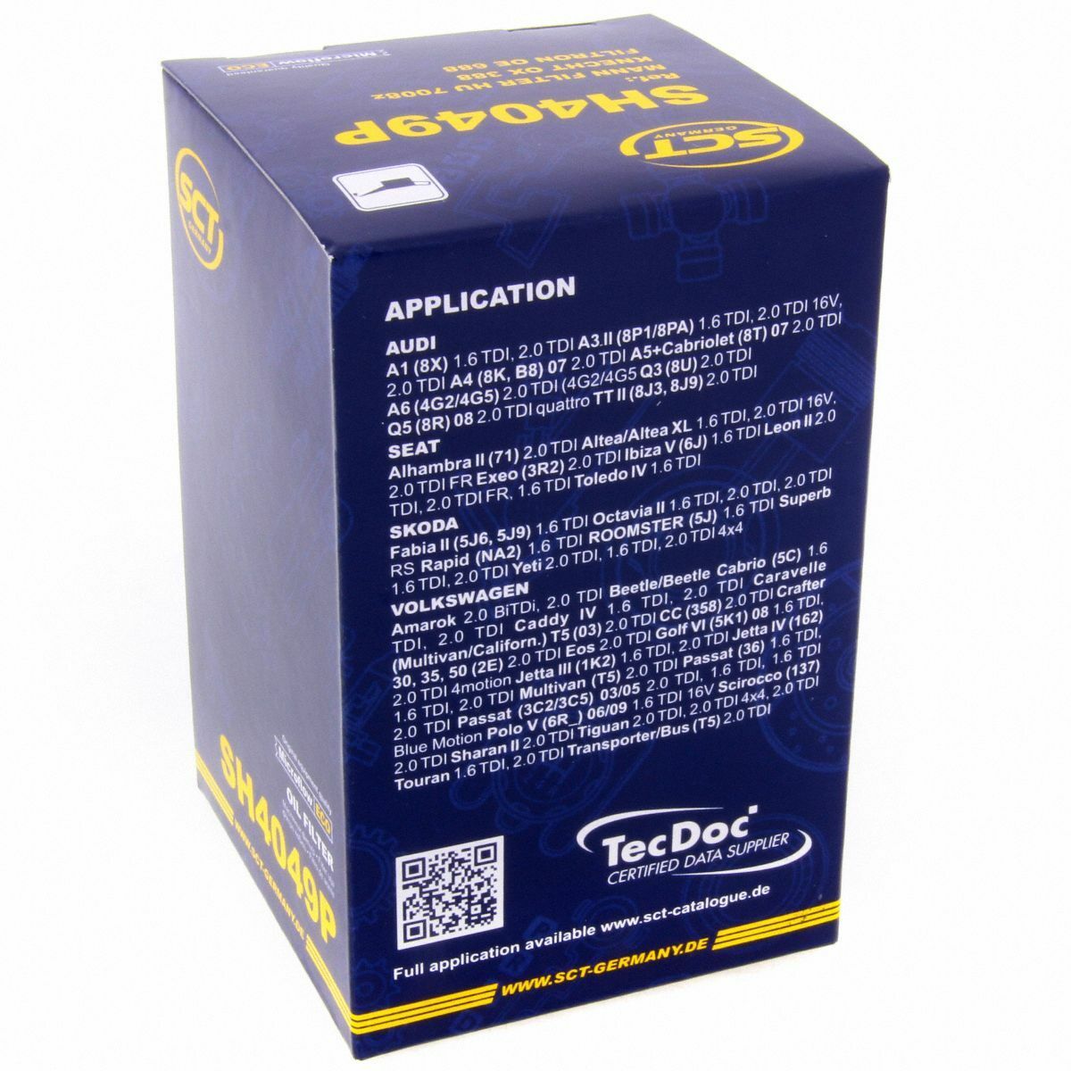 SCT Ölfilter SH 4049 P Filter Motorfilter Servicefilter Patronenfilter Audi Seat Skoda VW