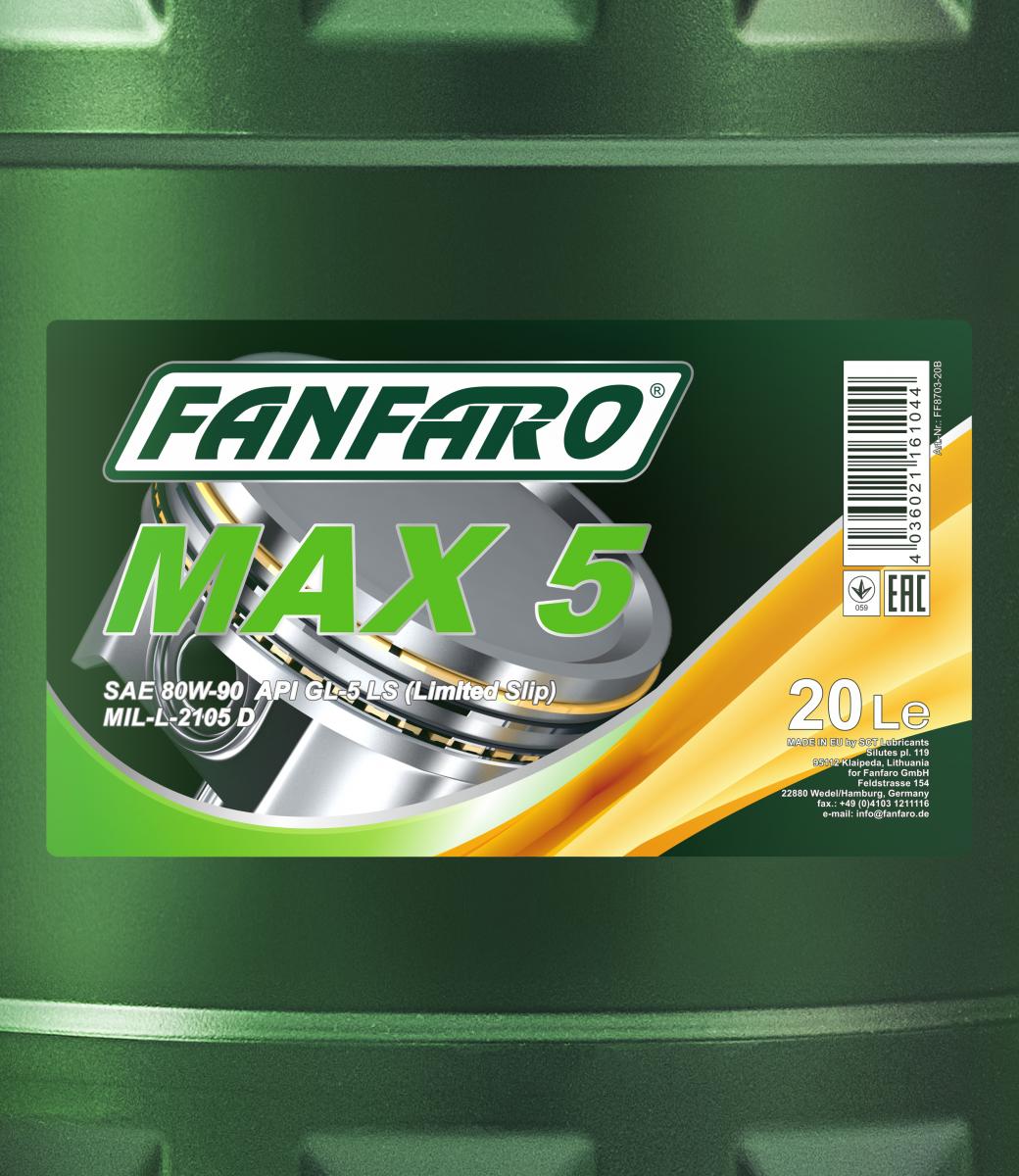 20 Liter FANFARO MAX 5 80W-90 API GL-5 LS Getriebeöl MIL L 2105 D