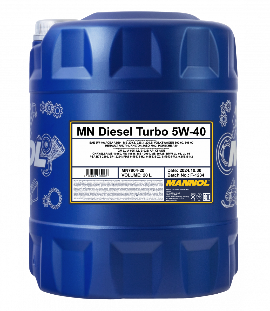40 Liter (2x20) MANNOL Diesel Turbo 5W-40 5W40 CI-4/SN Motoröl ÖL 4036021160962