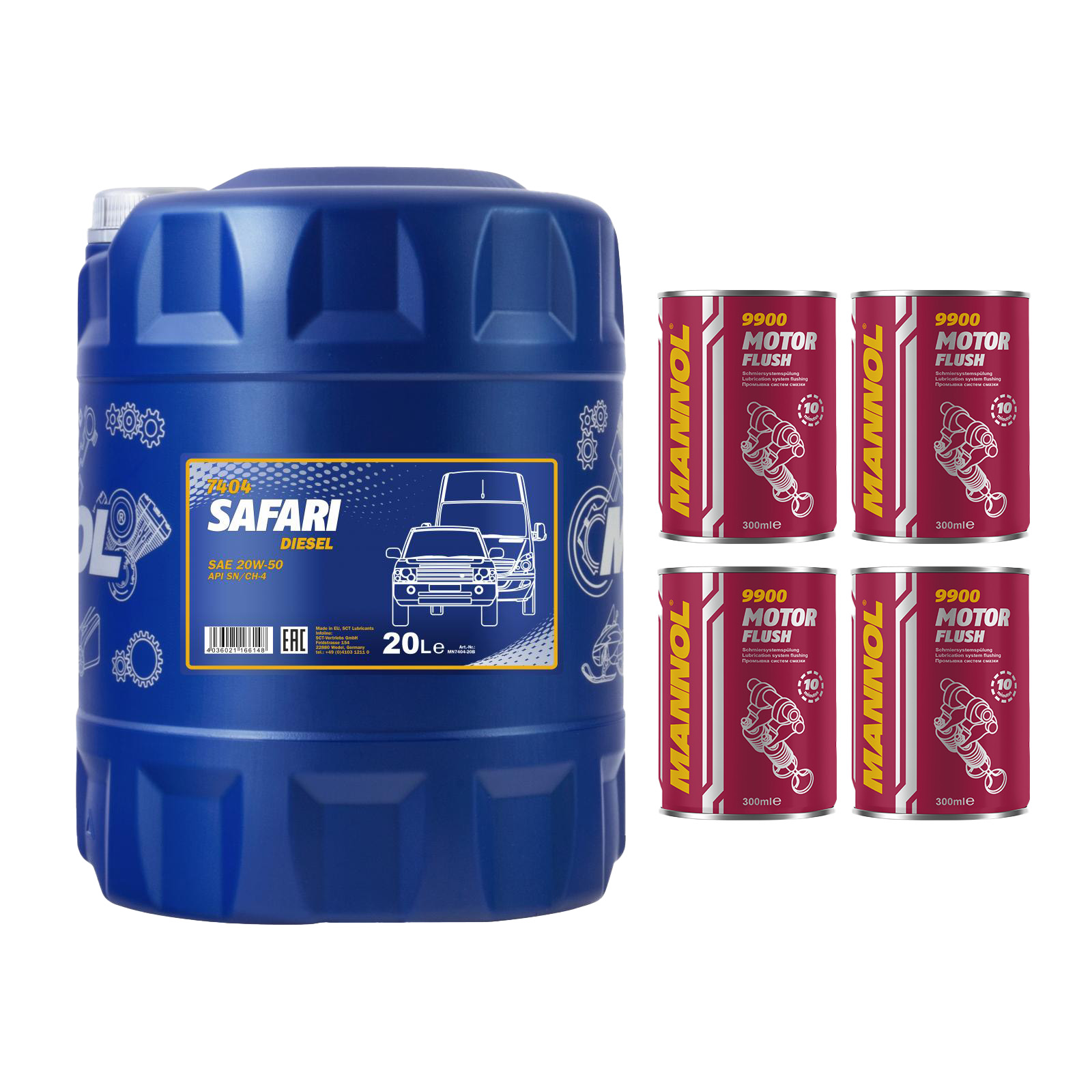 1x20 Liter MANNOL Safari 20W-50 20W50 Motoröl ÖL 4x Motor Flush 9900 Set