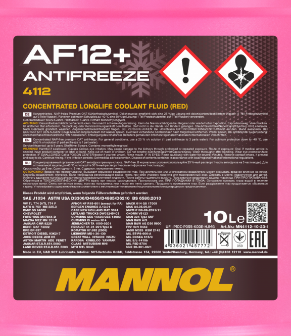 30L (3x10)MANNOL 4112 Longlife Antifreeze AF12+ Kühlerfrostschutz Konzentrat rot 3x10L