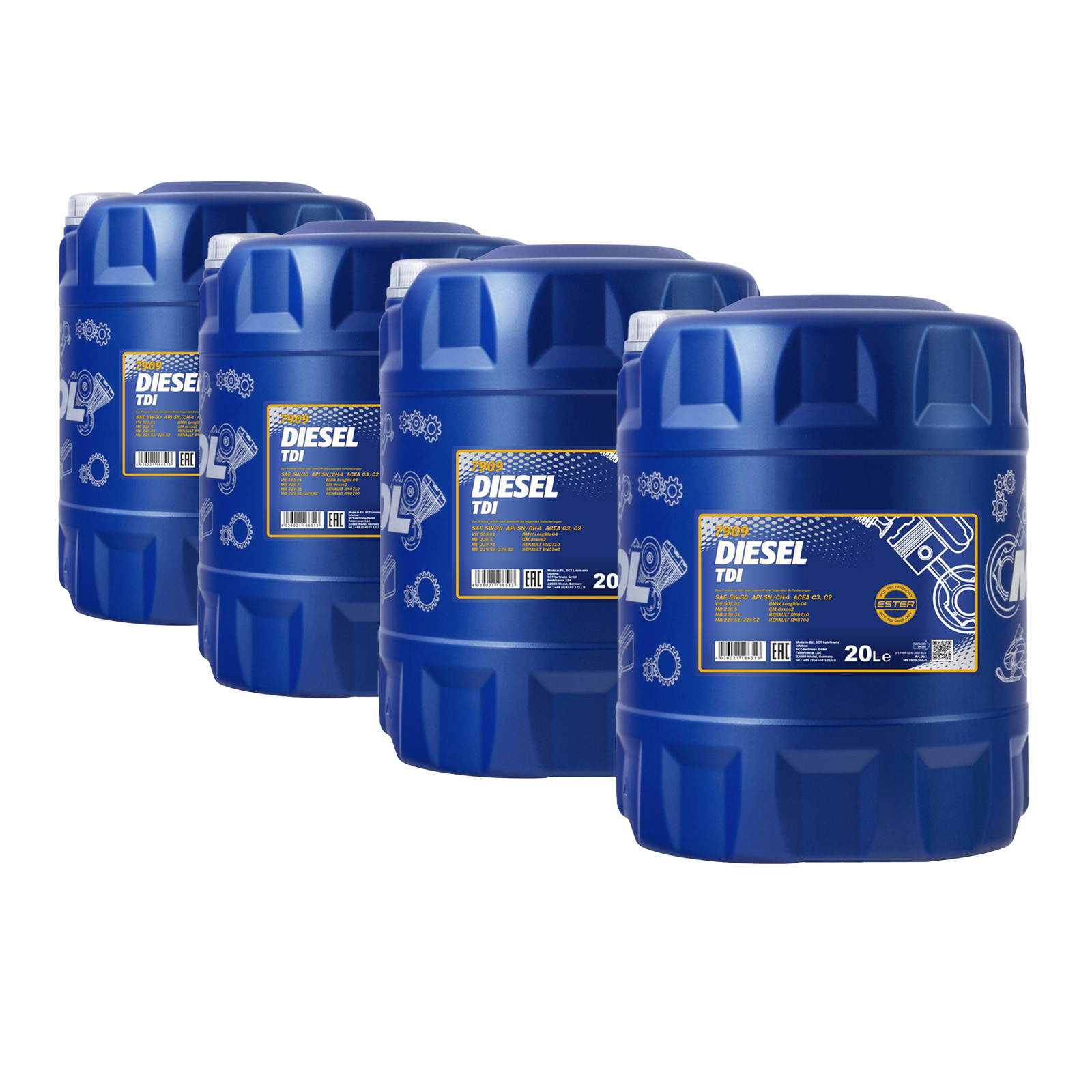 80 Liter (4x20) MANNOL Diesel TDI 5W-30 5W30 API SN CH-4 Motoröl ÖL 4036021166513