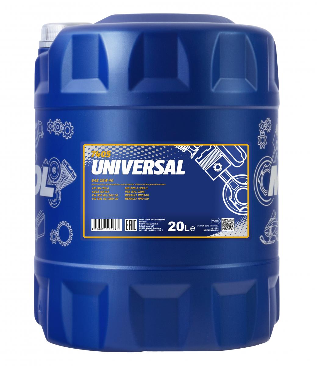 60 Liter (3x20) MANNOL Universal 15W-40 Motoröl API SN CH-4 4036021160245