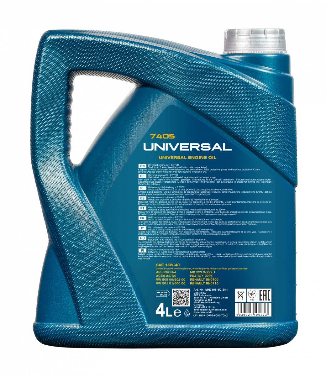 4 Liter MANNOL Universal 15W-40 API SN CH-4 Motoröl 15W40 4036021400273