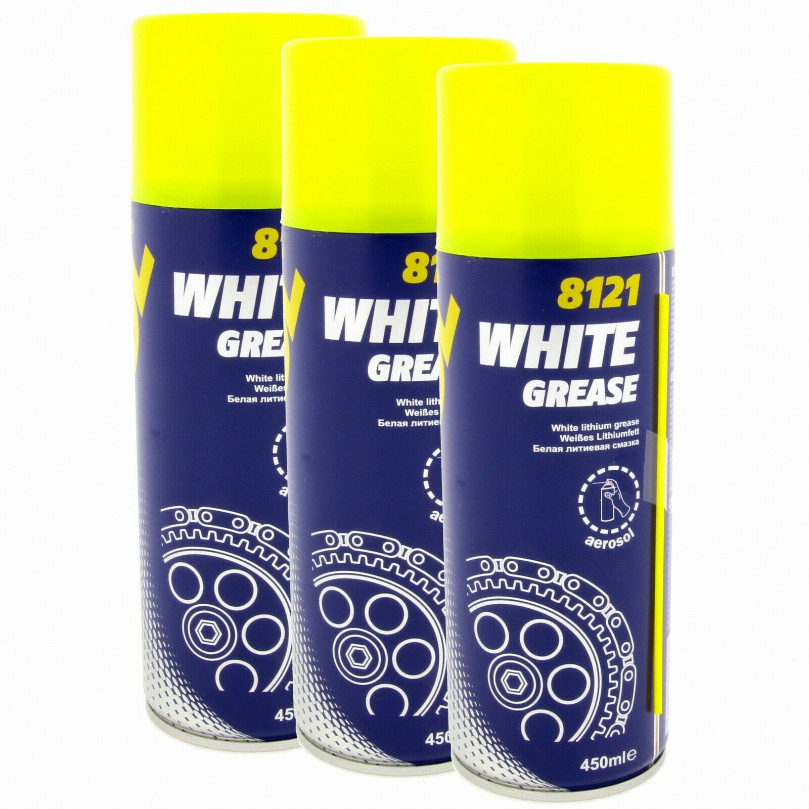 3x Weißes Fettspray Kettenspray Mineralfett 450ml MANNOL White Grease 8121