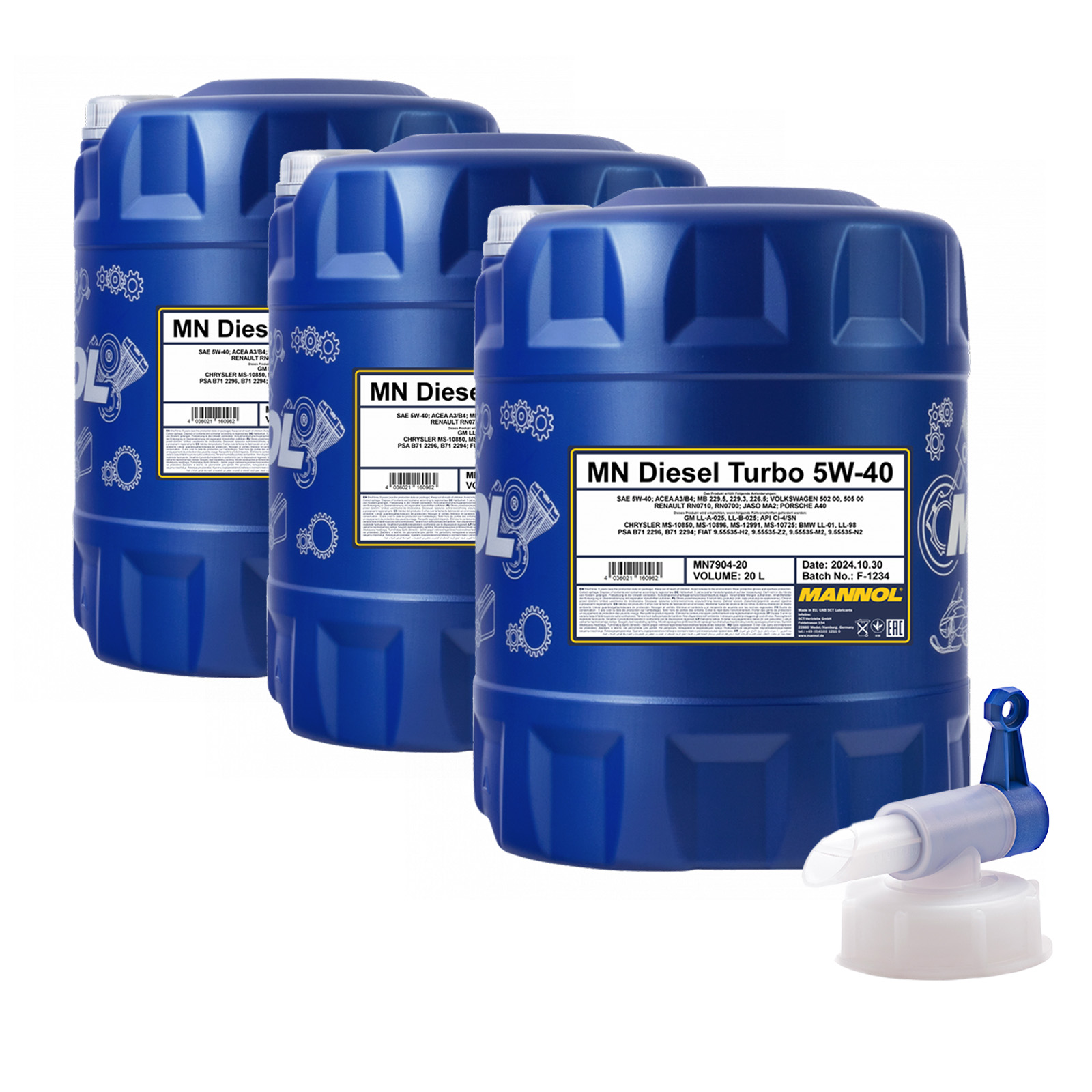 60 Liter MANNOL Diesel Turbo 5W-40 5W40 API CI-4/SN Motoröl ÖL + Ablasshahn